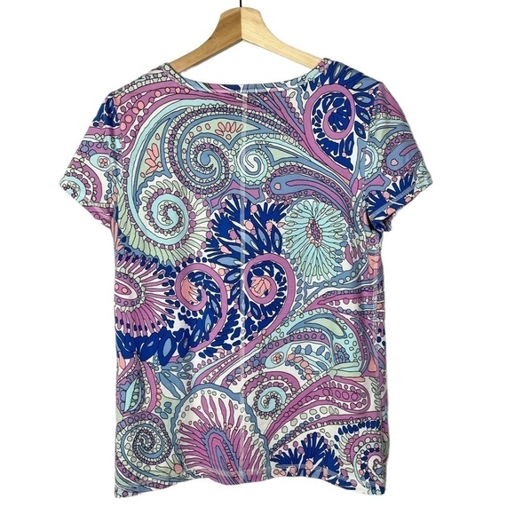 Talbots Blue & Purple Shell Paisley Printed Short Sleeve T-Shirt S - Picture 3 of 3